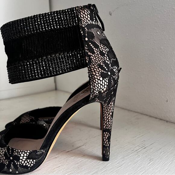 Vince Camuto Lissa Black Lace Heels with Beaded Strap size 9 - Picture 2 of 14